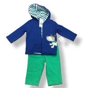 First Impressions Boys Outfit Size 3-6 Mo Green Blue Dog Stripe Shirt Jacket NEW